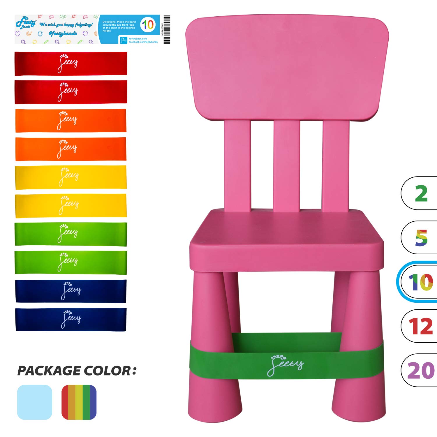 Buy FEETY Bands Chair Bands for ADHD Kids (Color, 10 Pack) Flexible