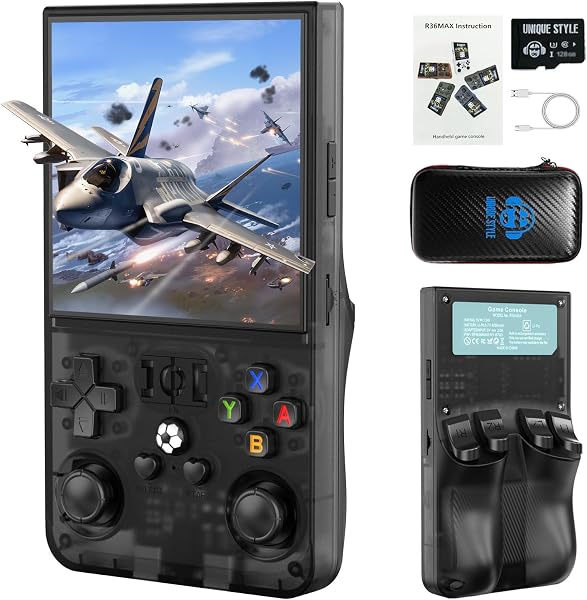 R36MAX Retro Handheld Game Console, 4.0 Inch IPS HD Screen Portable Retro Gaming Console, 1.5GHz CPU Support 30+ Emulator Console Video Game Console, 4000mAh Battery (128GB Black) - 1