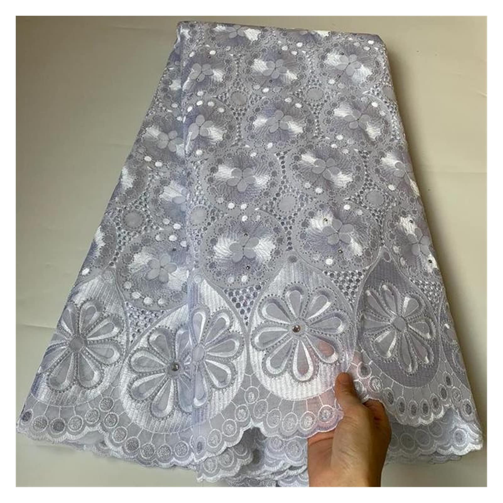 Tissu en dentelle de coton brodé haut de gamme en argent antique pour robe de mariée de créateur