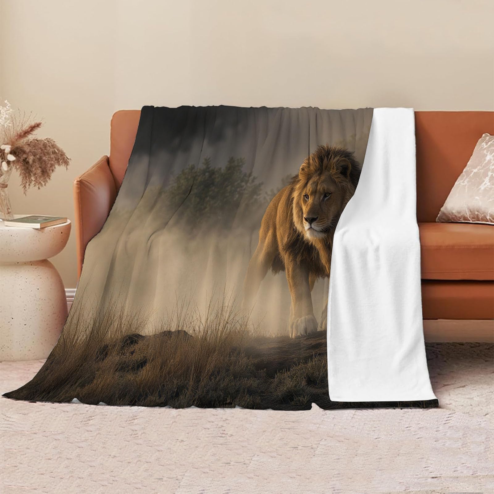 Couverture lion 3D de qualité supérieure en flanelle brune ultra douce