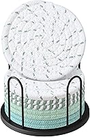 Vista 15 de Juego de posavasos Lazebox de 8 para bebidas, cerveza, café, posavasos absorbentes tejidos de algodón con soporte, posavasos boho para decoración