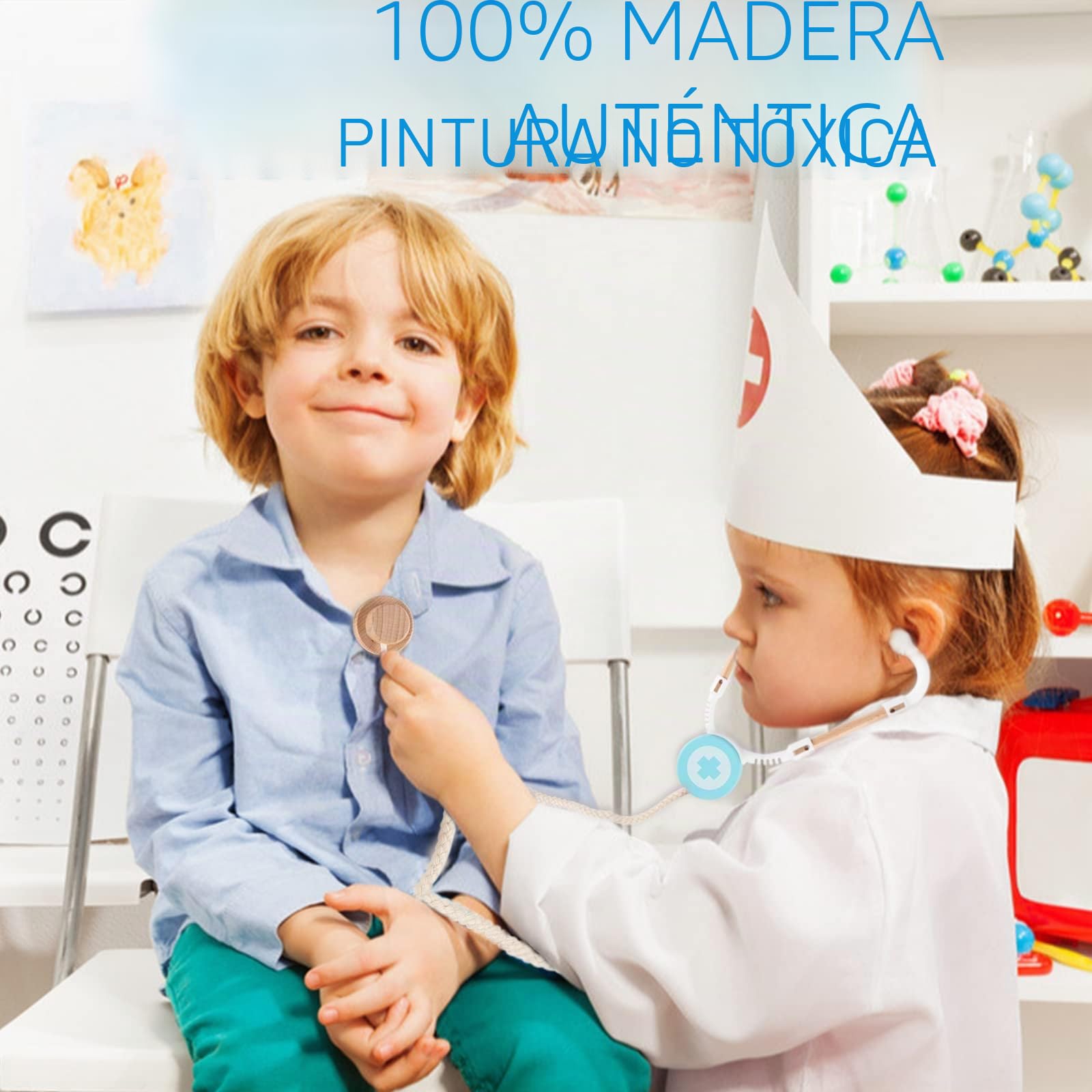 Jacootoys Juego de médicos de Madera 18 Piezas Estuche de Transporte Dentista Los simulan Roles Juguetes médicos para niños Niños Niñas 3 +