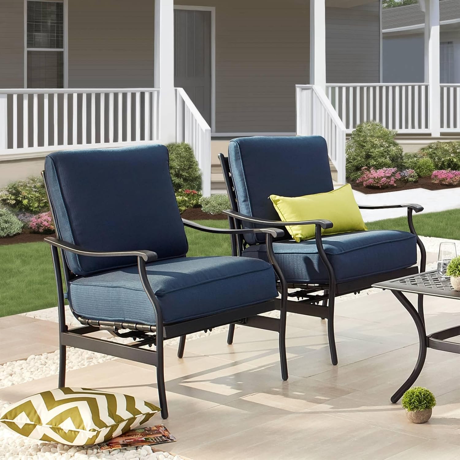 Patio Conversation Set 6 Pieces 5.1" Cushioned Outdoor Furniture Sets with All Weather Galvanized Steel Frame (Large, Blue)