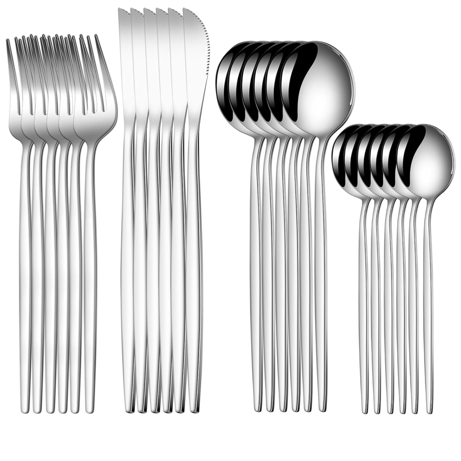 RASOIWARE 24-Piece Flatware Set, Stainless Steel Knife Fork Spoon, Home Dinnerware Tableware Set for 6,Stainless Steel Cutlery Set for Home, Kitchen, Restaurant, Utensils (Silver)-picture-31