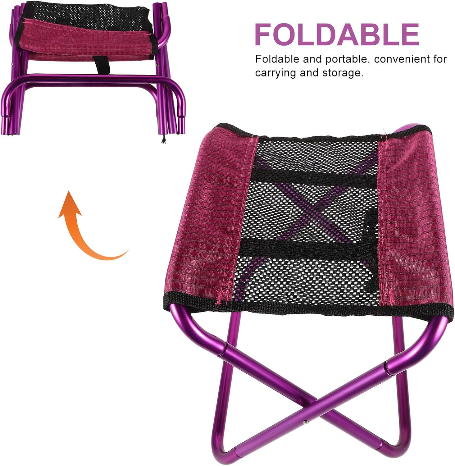 Portable Folding Camping Stool Bench, Lightweight Compact Outdoor Fishing Seat for Adults, Foldable Travel Footrest for Hiking, Camping, BBQ, Purple