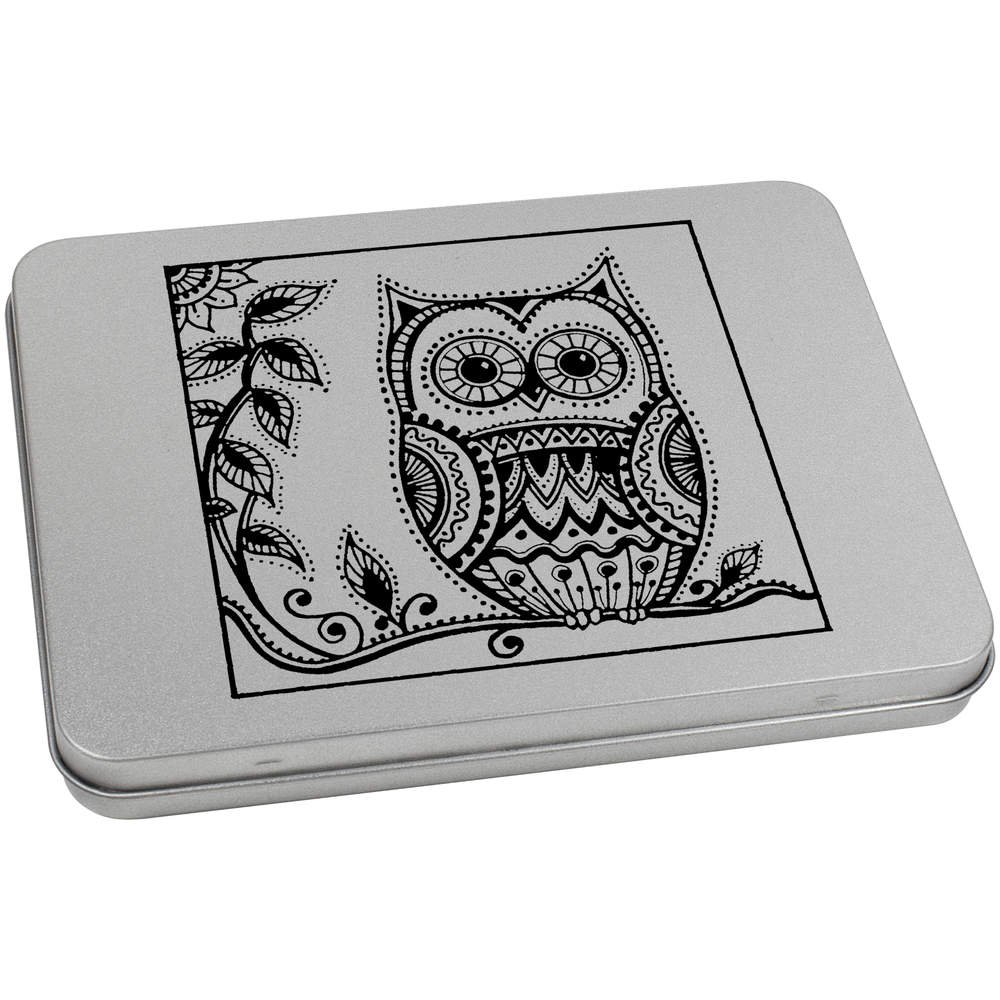 Azeeda 170mm 'Owl On Tree Branch' Metal Hinged Tin/Storage Box (TT00070124)