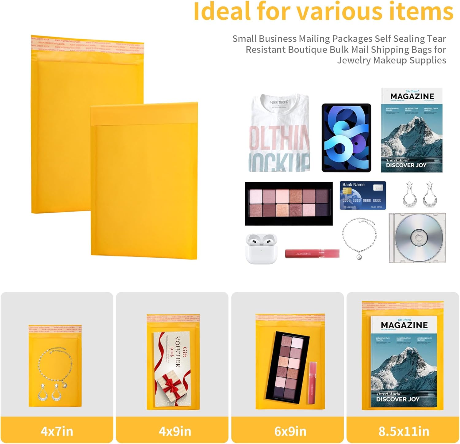 Kraft Bubble Mailers 100 Pack, 7"x10" External Dimension, Usable Size 6x9" Thick Bubble Envelopes Waterproof Cushioned Padded Mailers Shipping Packaging for Small Business Yellow #000