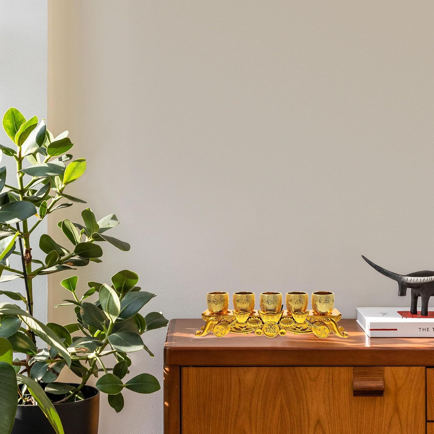 LOGOFUN Buddhist Offering Cup Set Buddhist Temple Worship Wine Mug Mini Golden Water Drinkware for Buddha Worship Decoration - 3.1 * 12 * 2.3in