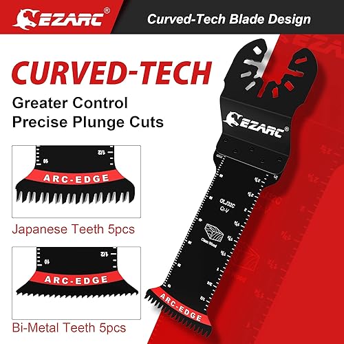 Miniatura 2 de EZARC Hojas de sierra oscilantes - 10 piezas de alcance extra largo con borde de arco multiherramienta con dientes japoneses, CRV y bi-metal