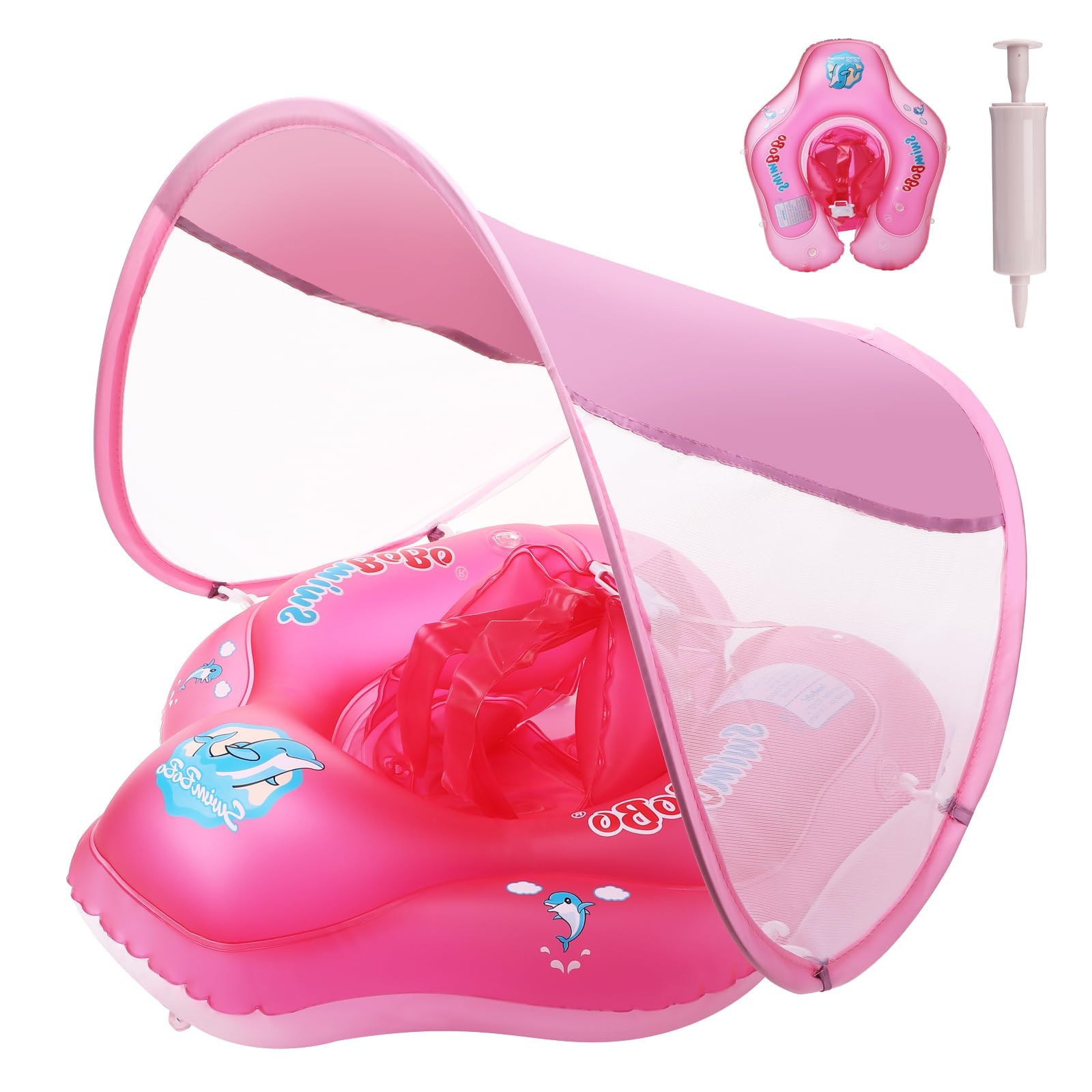 zootop Flotador Inflable para Bebé, Flotador de Piscina para Bebé con Toldo de Protección Solar, Juguete para Aprender a Nadar, Flotador con Cintura Ajustable para Bebé Niño de 3 a 30 Meses