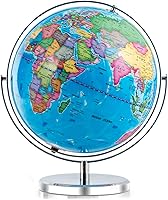 Vista 1 de COSTWAY Globo del mundo iluminado, globo geográfico de escritorio de 13 pulgadas con luz LED y mapa transparente fácil de leer para estudiantes