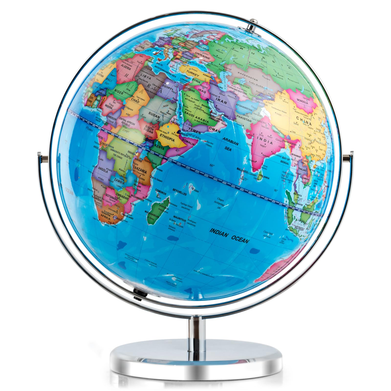 COSTWAY Illuminated World Globe, 13" Desktop Geographic Globe w/LED Light & Easy-to-Read Clear Map for Students, 720deg Rotation Decorative Globe, Educational Interactive Globe for School, Classroom