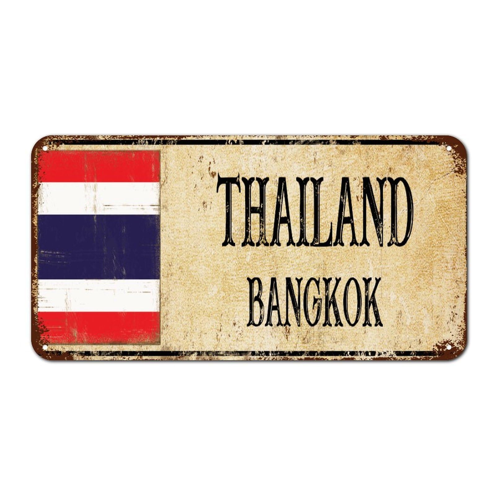 Thailand BANGKOK Metal Signs Outdoor Vintage Front Door Signs Thailand Wall Decor Country Souvenir Metal Plaque for Cabin Lounge Shop 6x12 Inch