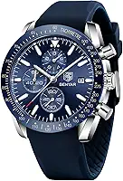 Relógios masculinos BY BENYAR cronógrafo, analógico, movimento de quartzo com design esportivo elegante, à prova d'água até 30 m, presente elegante para homens, Silicone, prata, azul