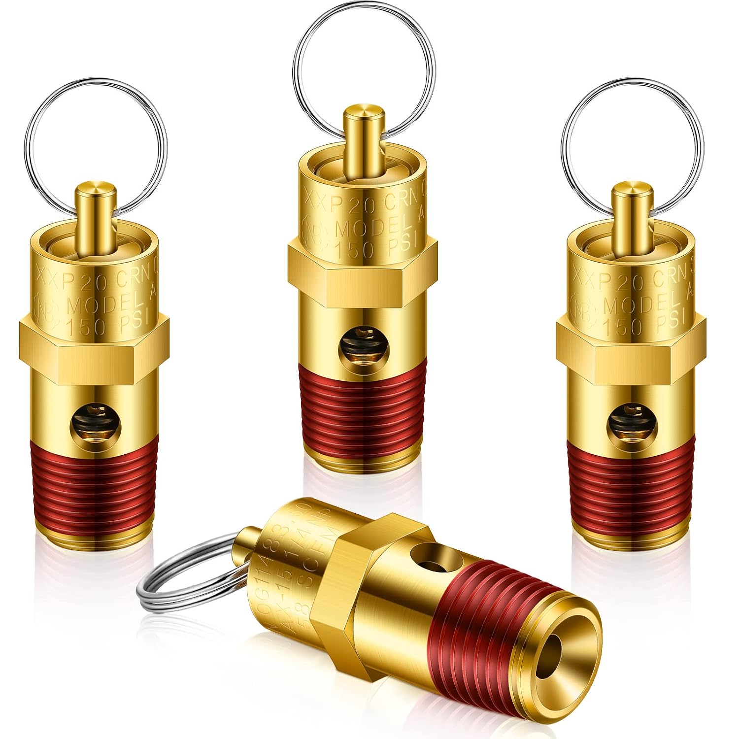 Bonuci 4 Pcs 1/4" Male 150 Psi Npt Pressure Relief Valve Air Compressor Check Brass Safety Valve