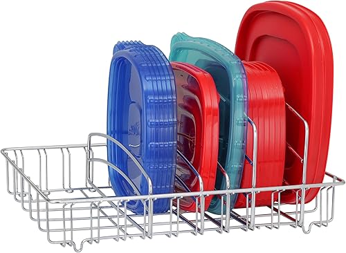 Organizador de tapas para contenedores de alimentos, soporte de almacenamiento de tapa, grande, cromado