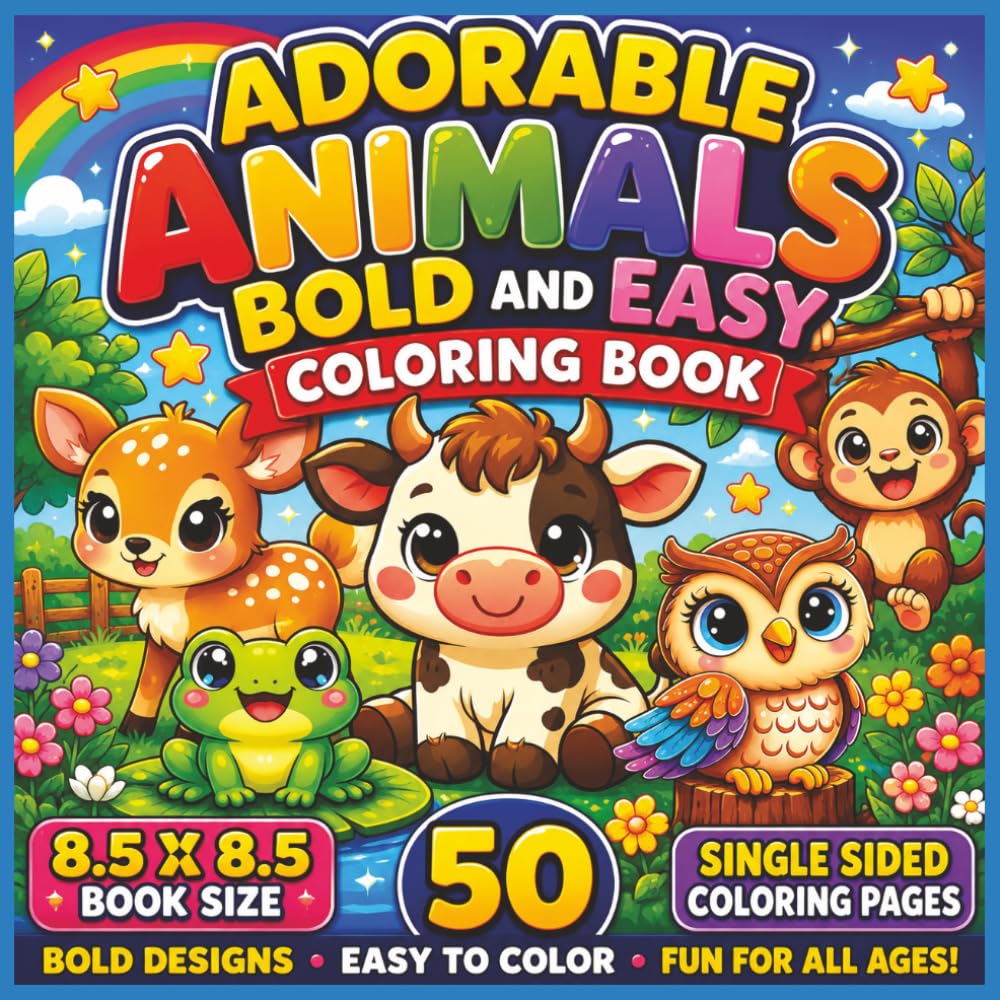 Adorable Animals Bold and Easy Coloring Book: Cute and Simple Animal Adventures for Kids, Teens, and Adults Featuring Fun, Relaxing, and Easy-to-Color ... Creative Fun | Book Size 8.5X8.5