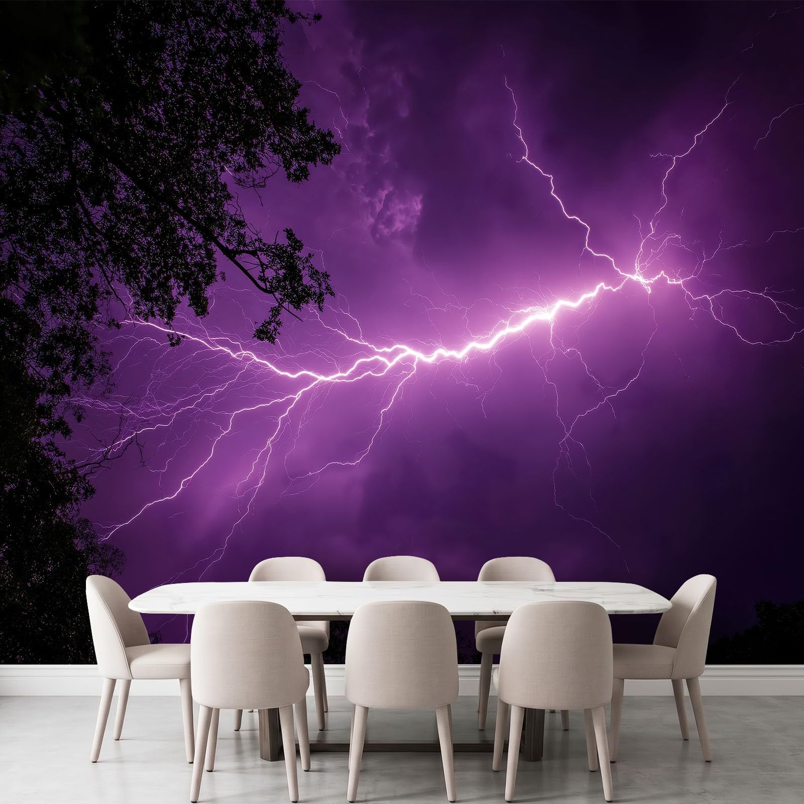 Fantastyczna natura panoramiczna tapeta 200 l x 140 cm, las burza nocne niebo błyskawica fioletowy fresk ścienny, fioletowa tapeta ścienna 3D do salonu pokój dziecięcy wystrój pokoju zabaw