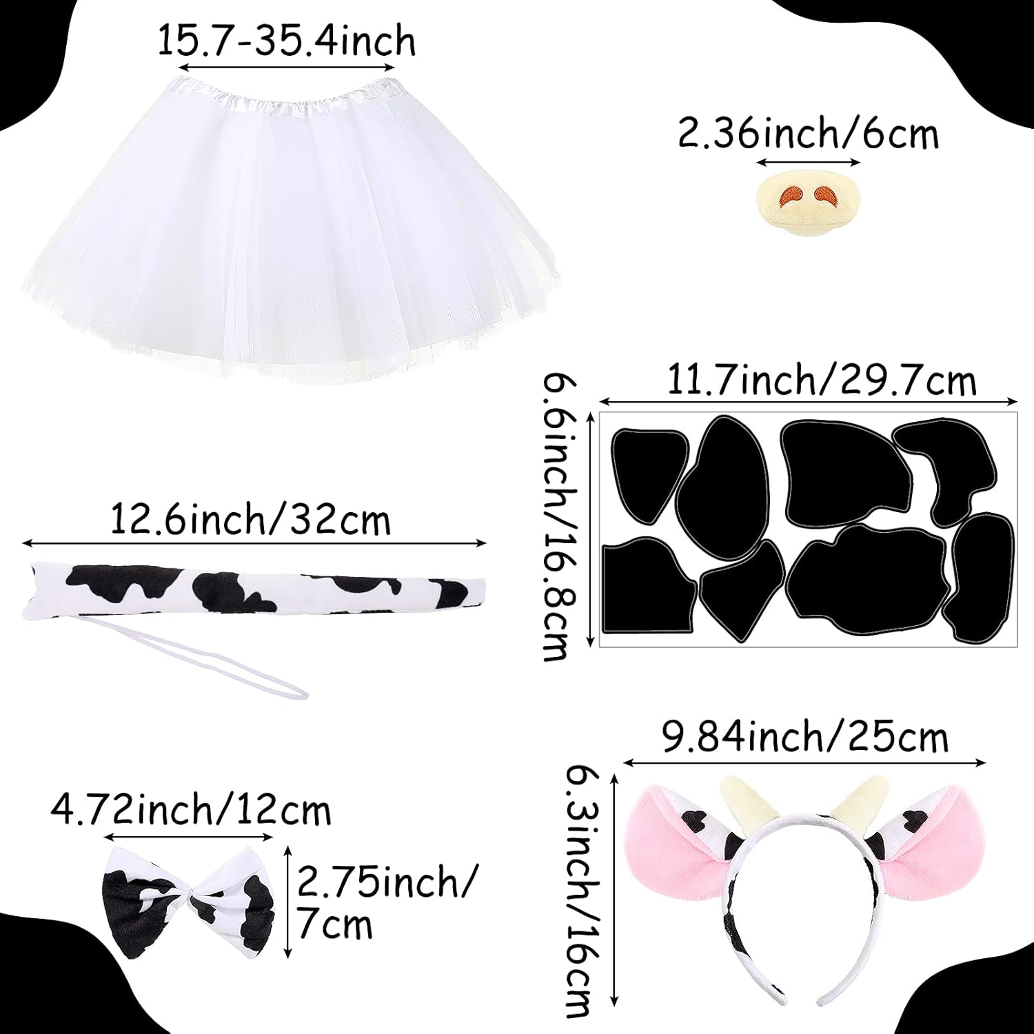 Neer 6 Pcs Cow Costume Set for Adult Including Headband Ears Tail Nose Bow Tie, Skirt and 5 Sticker, Costume for Cosplay - Image 3