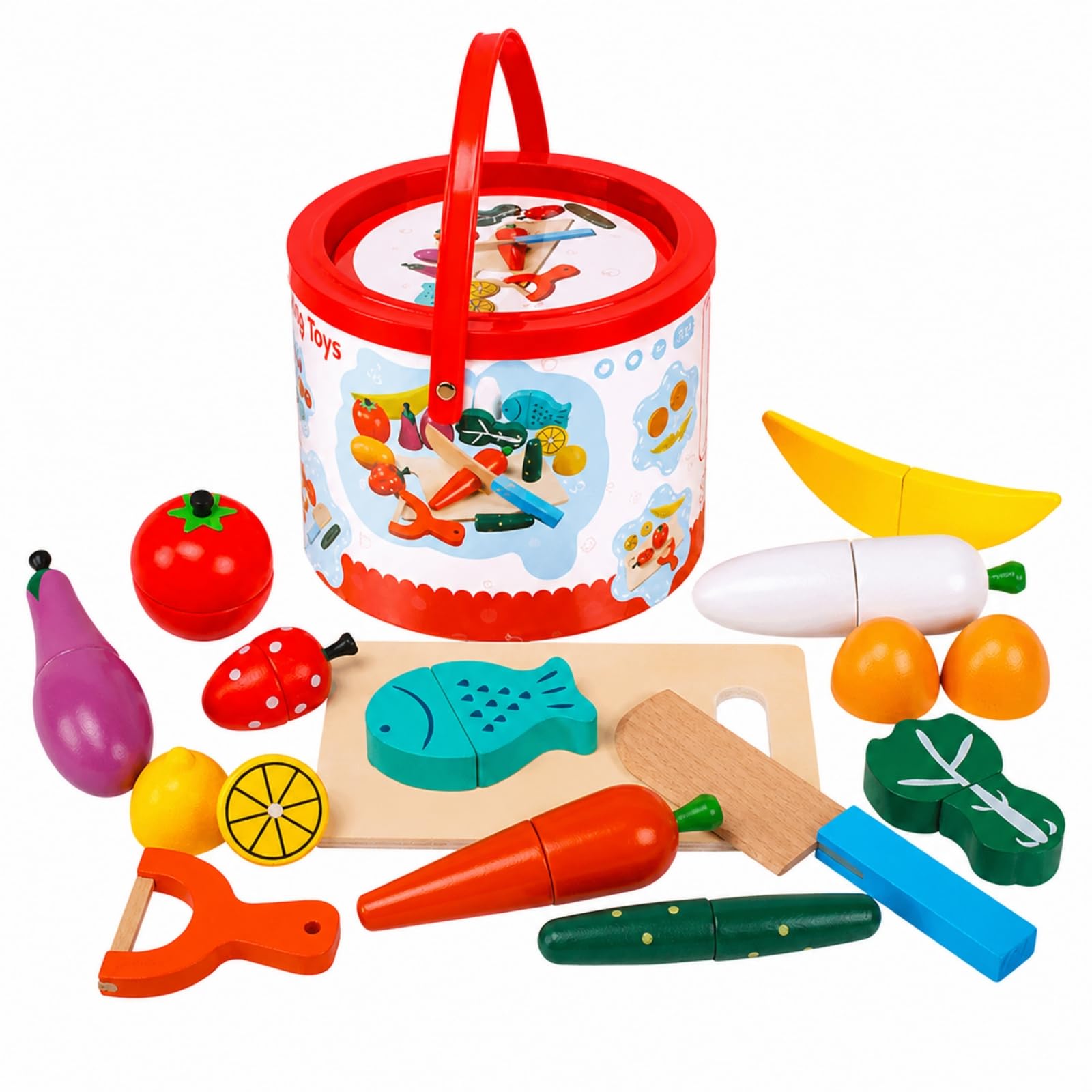 Set di Alimenti Vegetali Giocattolo con Secchio Realistico Kit di Giocattolo con Tagliere e Strumento Tossico