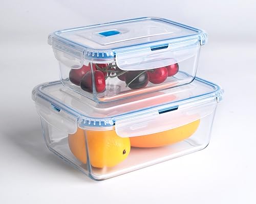 Miniatura 2 de Recipientes de vidrio templado de borosilicato para almacenamiento de alimentos con tapas sin BPA, paquete de 2 recipientes rectangulares herméticos