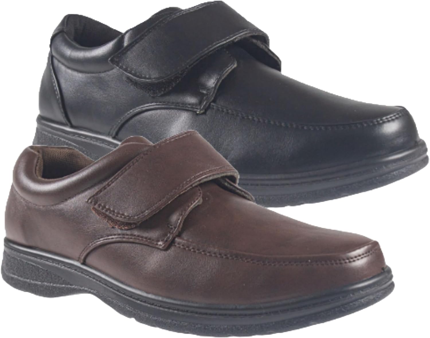 Mens Formal Touch Fastening Shoes Office Loafers Gents Cushion Insoles Lightweight Faux Leather Velcro Smart Casual Office Shoes