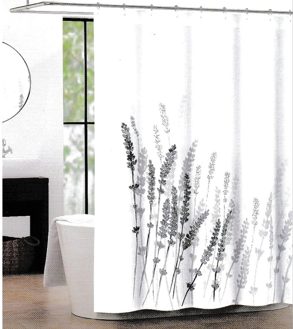 Tahari Fabric Shower Curtain Lavender Pattern Gray on White by Tahari Home
