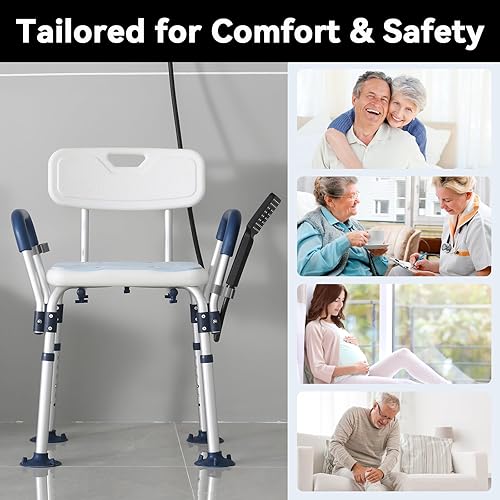 Miniatura 7 de Silla de ducha resistente para personas mayores, banco de ducha médico con asiento de 18 pulgadas de ancho, brazos, patas de silla resistentes y