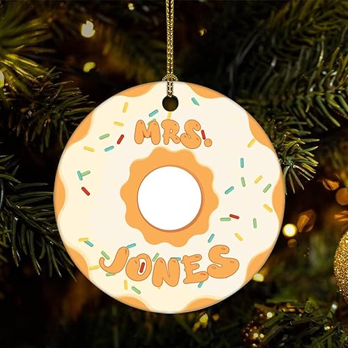Adornos de recuerdo de Navidad con nombre personalizado en donas adorno de cerámica para regalos adornos colgantes para árbol de Navidad para niños
