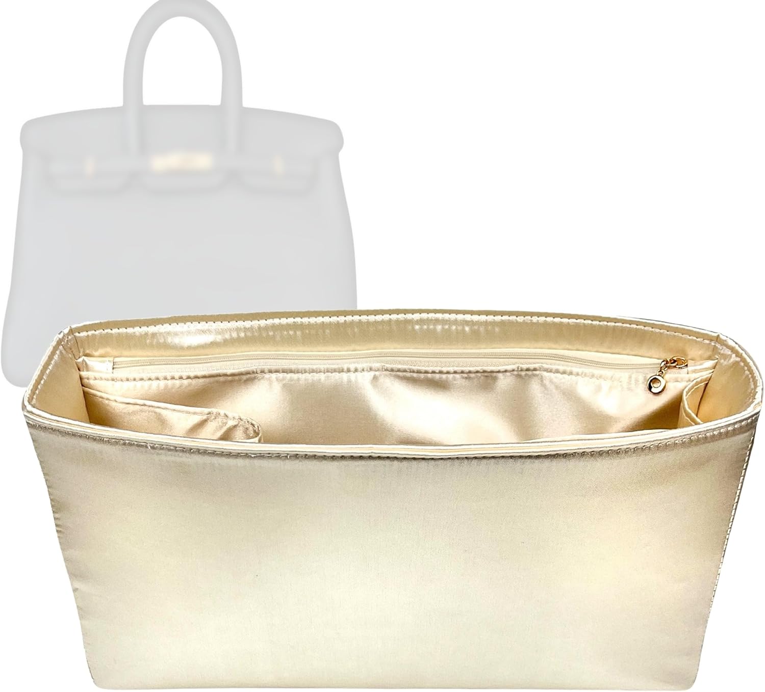 Satin Organizer for Birkin 25,30,35,40,42,45,50, Silk Insert with Zipper Pocket, Trapezoid Shape (BK 25, Charcoal)