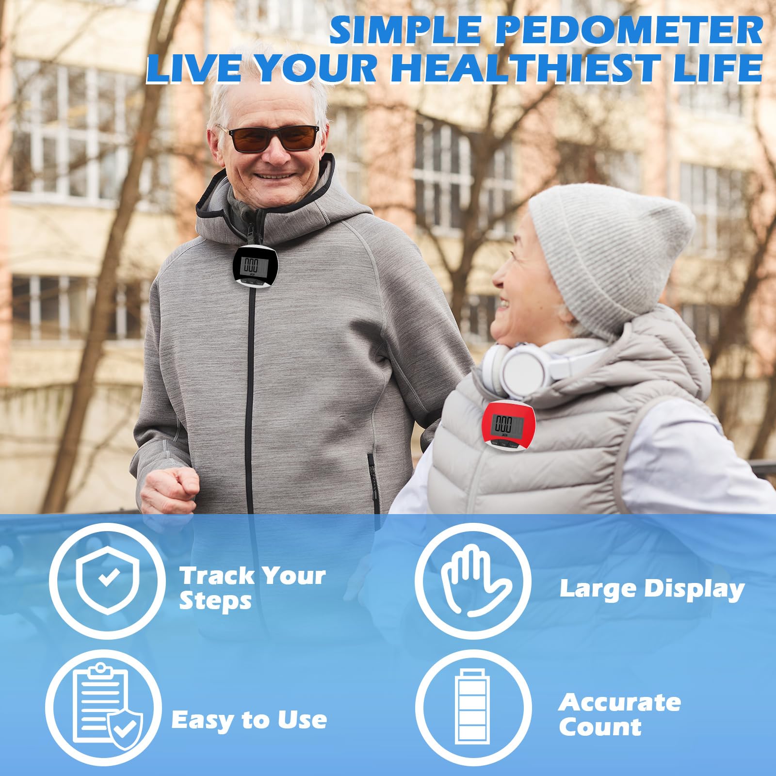Copkim 9 podómetros simples a granel para caminar pasos y millas, contadores de pasos con calorías quemadas, rastreador de pasos portátil para personas mayores, hombres y mujeres, trotar, senderismo,