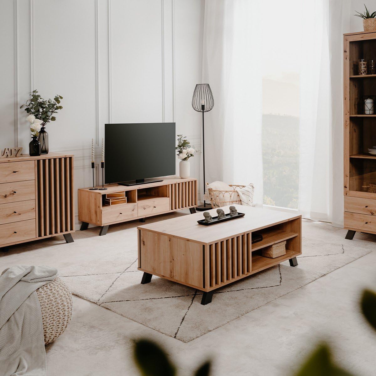 Meuble TV D'angle Calicosy Style Chêne - 1 Tiroir Et Niches | 120x40x45 Cm | Parfait Pour Petits Espaces