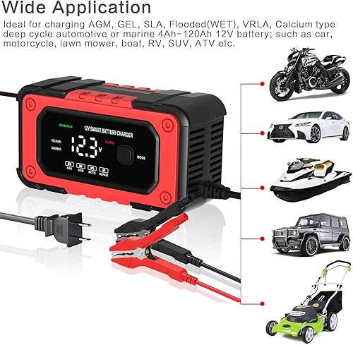 Miniatura 6 de Cargador de batería de coche  Cargador de batería inteligente totalmente automático de 12 V 6 A, mantenedor, cargador de goteo, desulfatador de