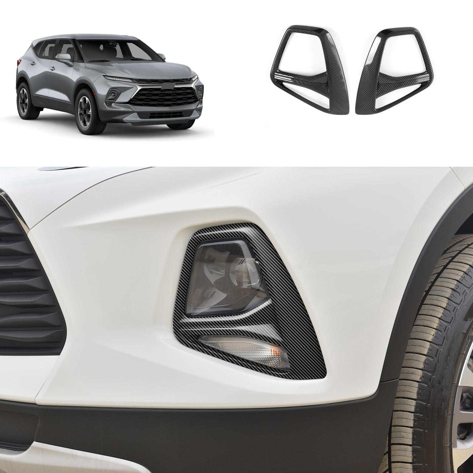 TERDARAY Front Fog Lights Covers Compatible with Chevrolet Blazer 2019-2022 Fog Lamp Frame Trim Replacement Exterior Car Accessories ABS 2PCS(Carbon
