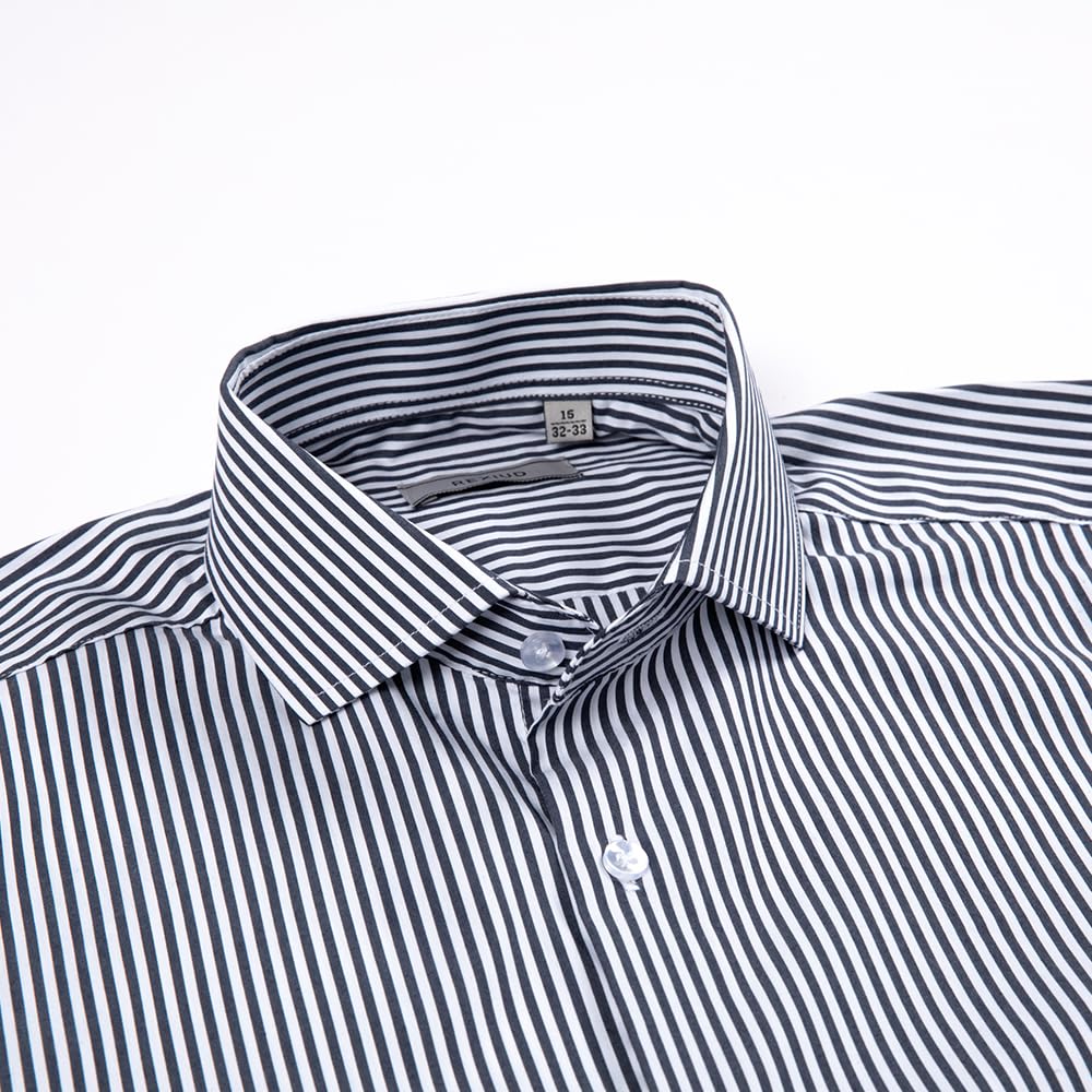 Camicia da uomo a righe elasticizzata, colletto Windsor, polsini francesi, camicia formale a maniche lunghe per ufficio e lavoro