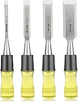 HURRICANE 4-Piece Wood Chisel Set: CR-V Steel Beveled Blades, PVC Handles & Safety Caps - 1/4" to 1" for Woodworking, Carving & DIY