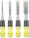 HURRICANE 4 Piece Wood Chisel Set for Woodworking. CR-V Steel Beveled Edge Blades with Safety Caps. Durable PVC High Impact Handle, for Precision Carving & DIY Projects (1/4", 1/2", 3/4", 1")