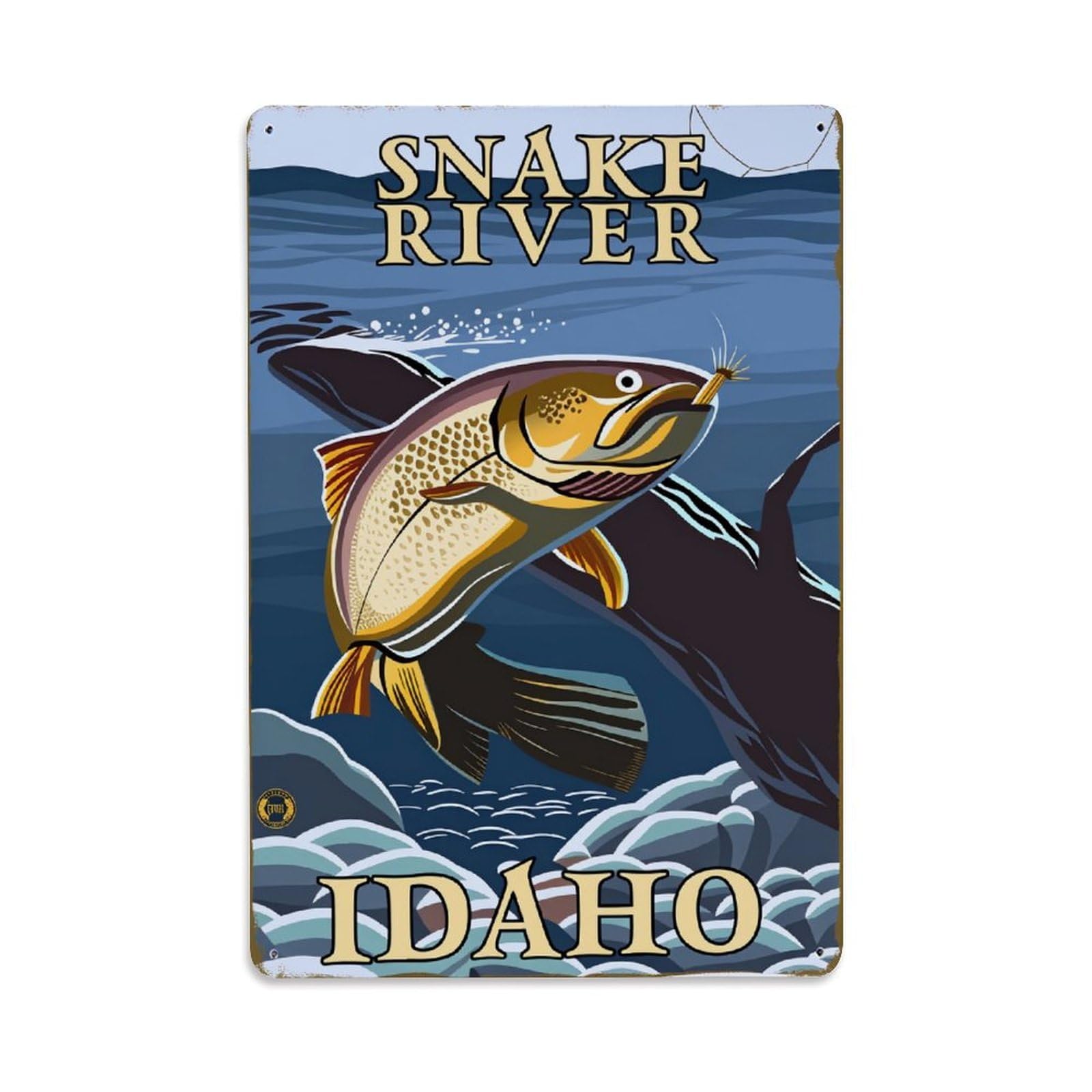 Lzwbntey Vintage Snake River Trout Fishing Scene Metal Tin Sign Retro Wall Decor For Home Bar Garage Cafe, Indoor & Outdoor Decorative Metal Poster, 8X12 Inch