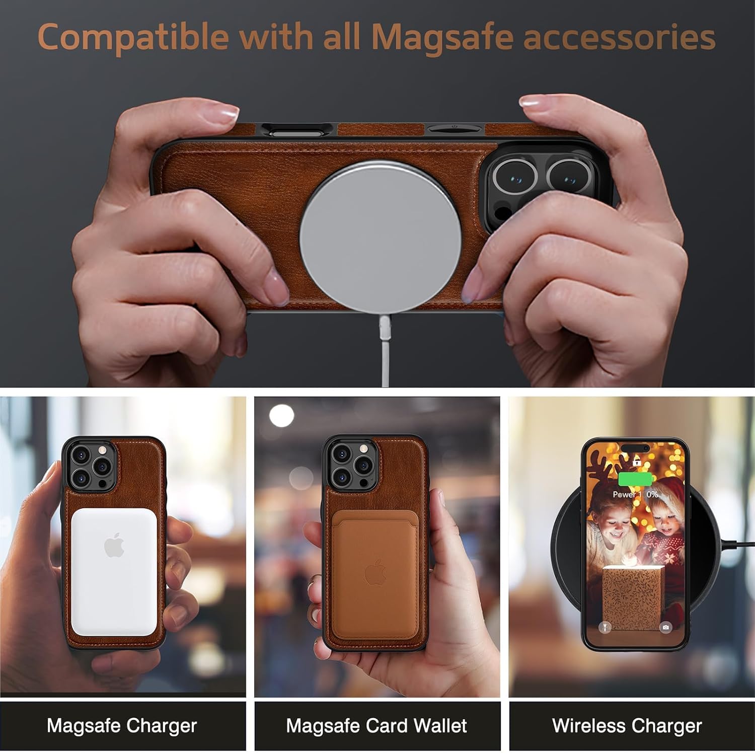LOHASIC for iPhone 16 Pro Max Leather Case, Strong Magnetic Compatible with MagSafe Classic Cover Protective Phone Cases for iPhone 16 Pro Max 2024 New, Dark Brown - Image 3