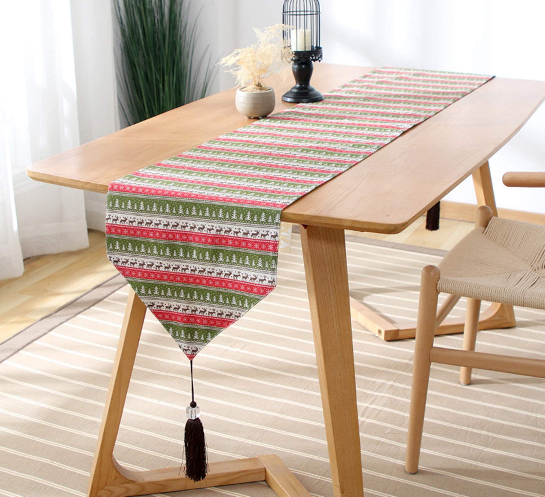 Usa Tischdeko, Grün Makramee Tischläufer Weihnachtsbäume Hirsch Tischläufer Cotton 33x160CM