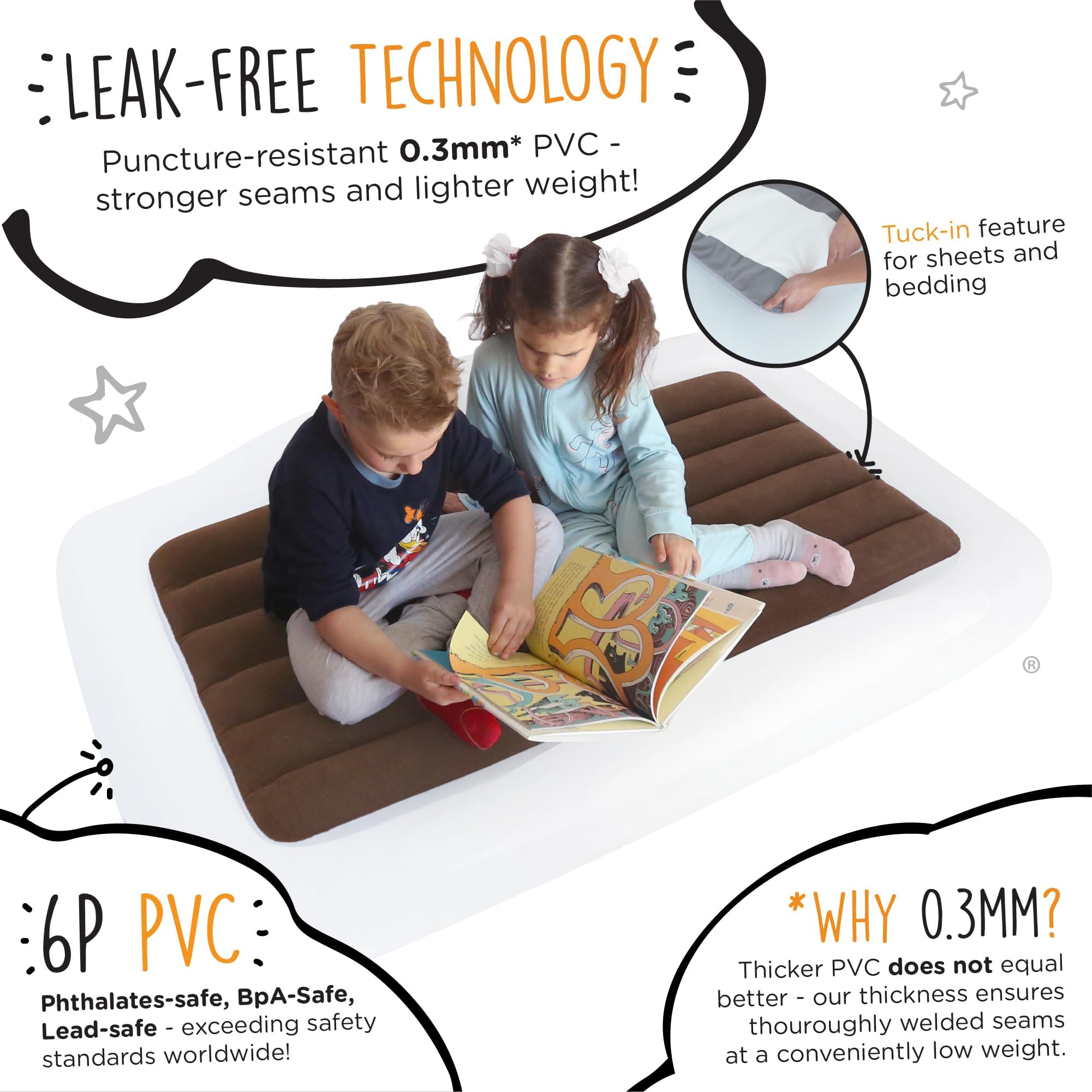 La Shrunks cama de viaje portátil hinchable colchón de aire cama para niños para viajes o uso doméstico, color blanco marrón blanco Talla:niño