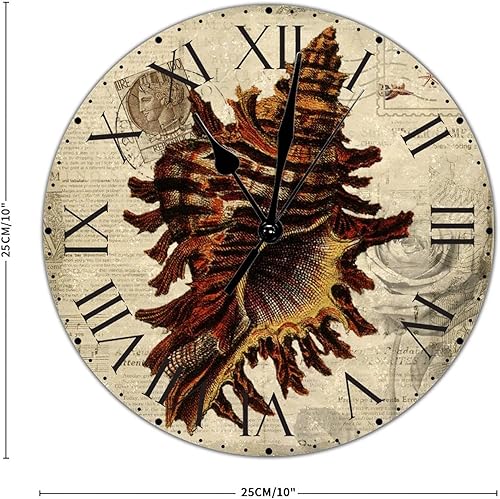 Miniatura 156 de ArogGeld Reloj de pared con diseño de estrella de mar antigua francesa, de cloruro de polivinilo, con números romanos, de 10 pulgadas, funciona