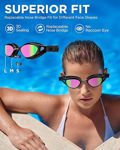 Miniatura 4 de XDX Gafas de natación para niños, paquete de 2 gafas de natación para niños con protección UV, antiniebla sin fugas para niños, niñas, adolescentes