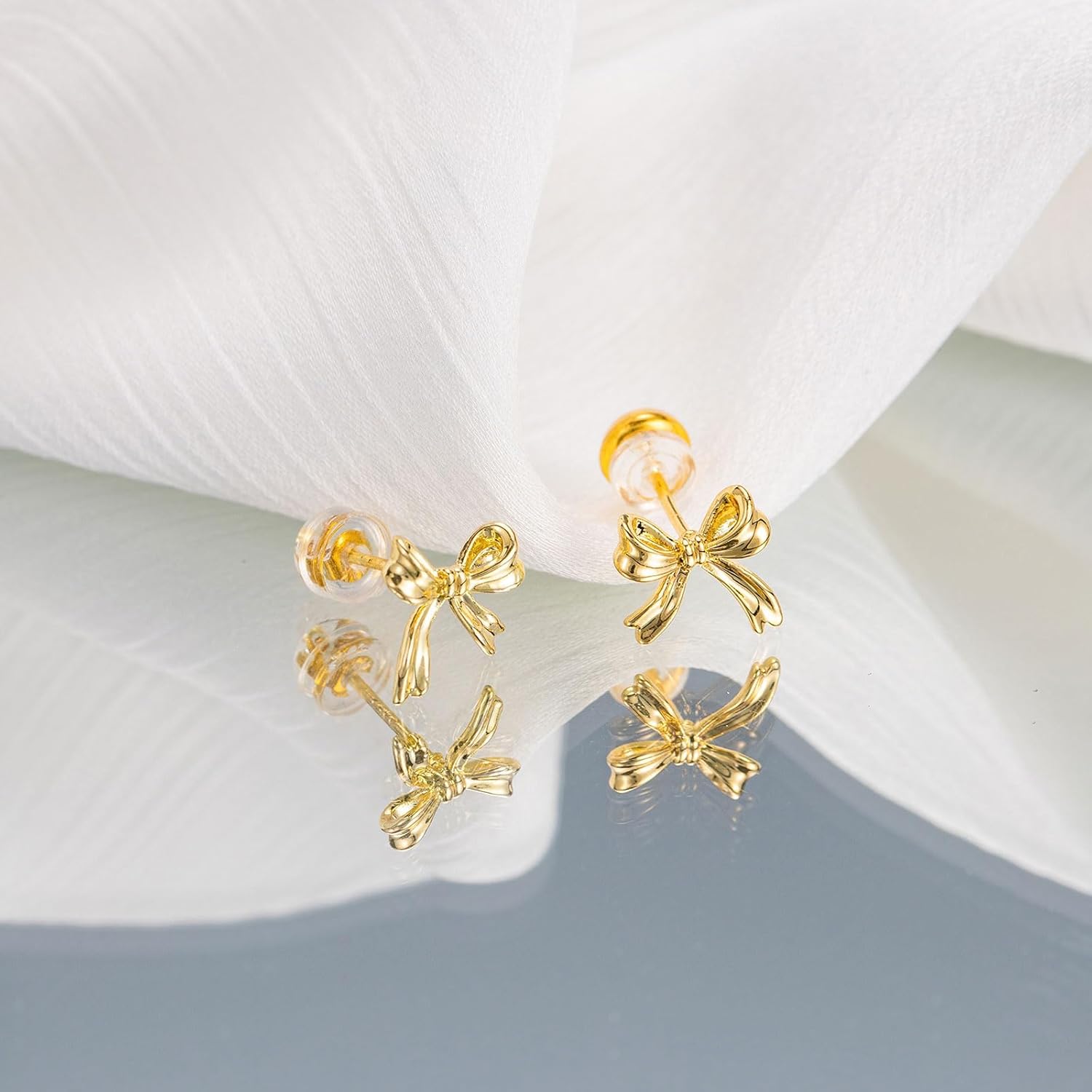 HANLI Bow Earrings for Women - 14K Gold Plated Silver Dainty Bow Earrings Small Gold Stud Earring Jewelry Gifts for Her - Image 6