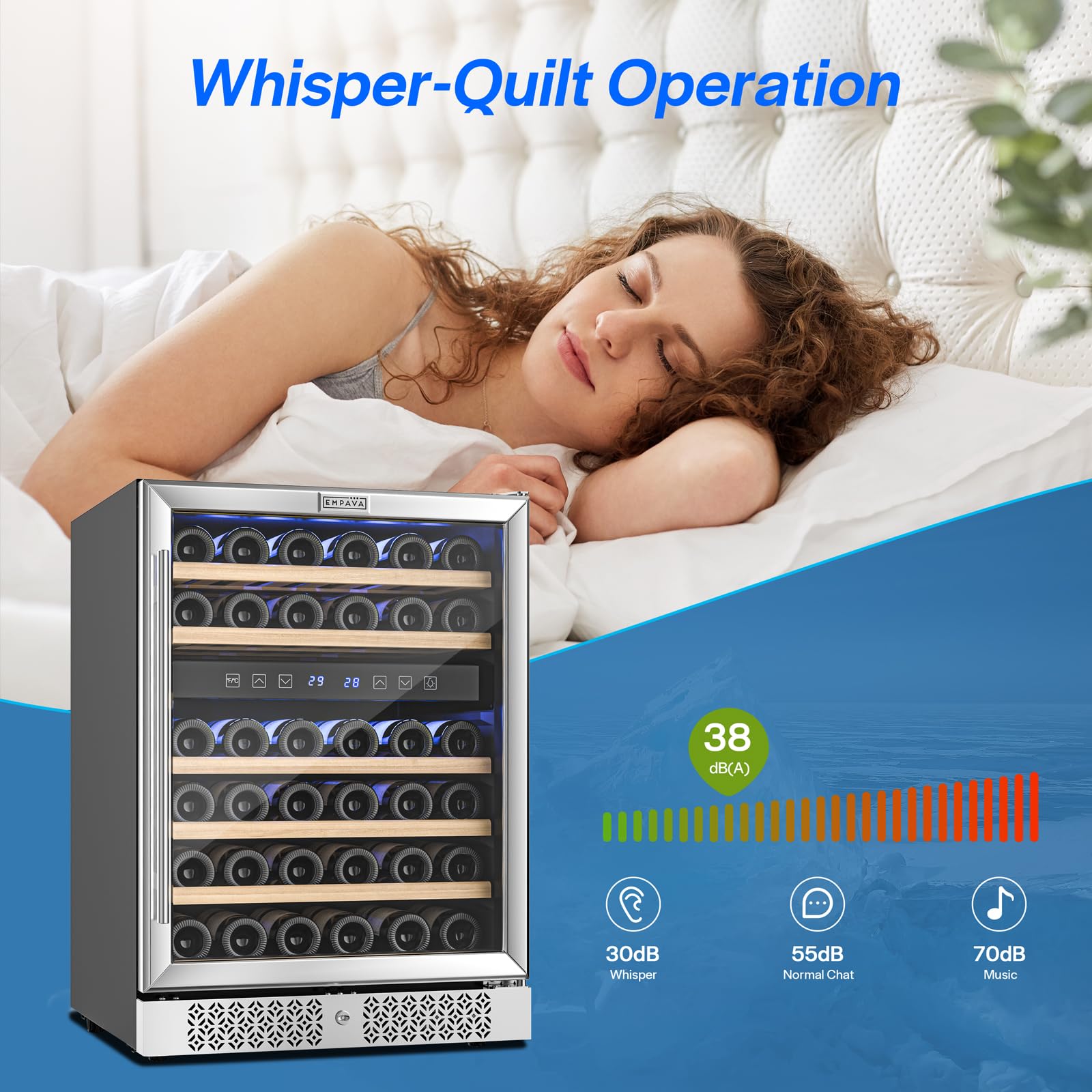 Empava 24" Wine Cooler Refigerator, Freestanding Or Under Counter Fridge With Lights, 46 Bottles Capacity Dual Zone, Touch Control, Stainless Steel on Fridge.com - View 6