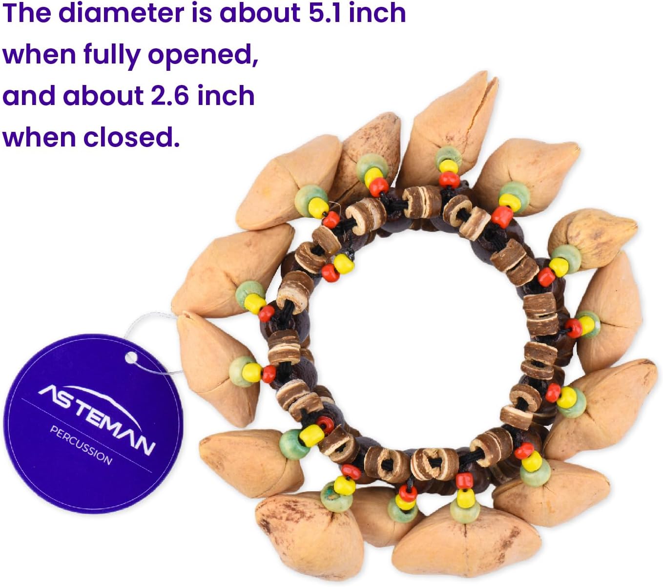 ASTEMAN African Style Handmade Seed Rattle Bracelet, Natural Nut Shell Shaker, Rhythm Percussion Accessory image 3