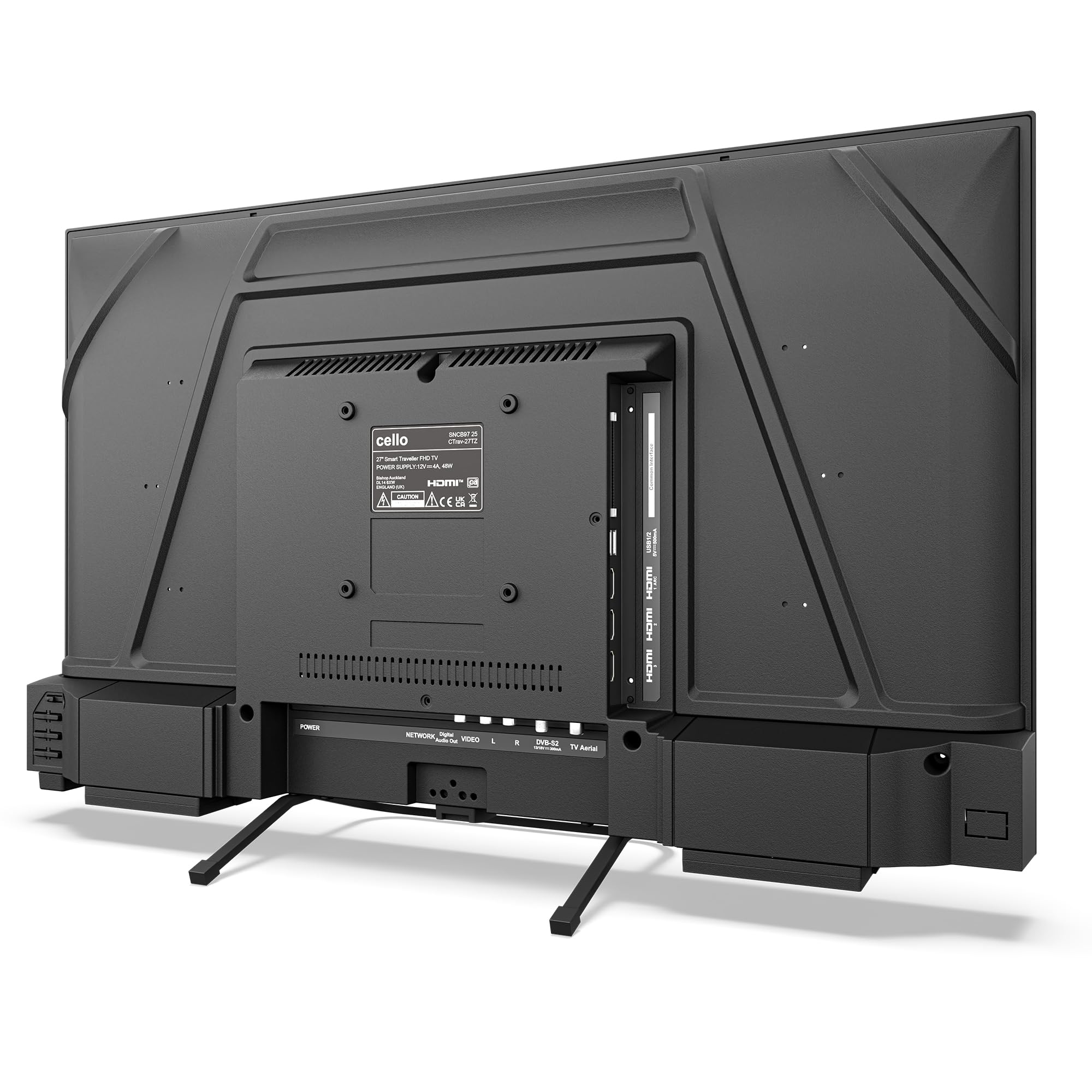 Cello CTRAV-27TZ TV Traveller Smart 12V da 27" con Tizen OS di Samsung, ricezione satellitare, Gaming Hub, altoparlanti Pitch Perfect, Bluetooth, ideale per camper e barche, triplo sintonizzatore