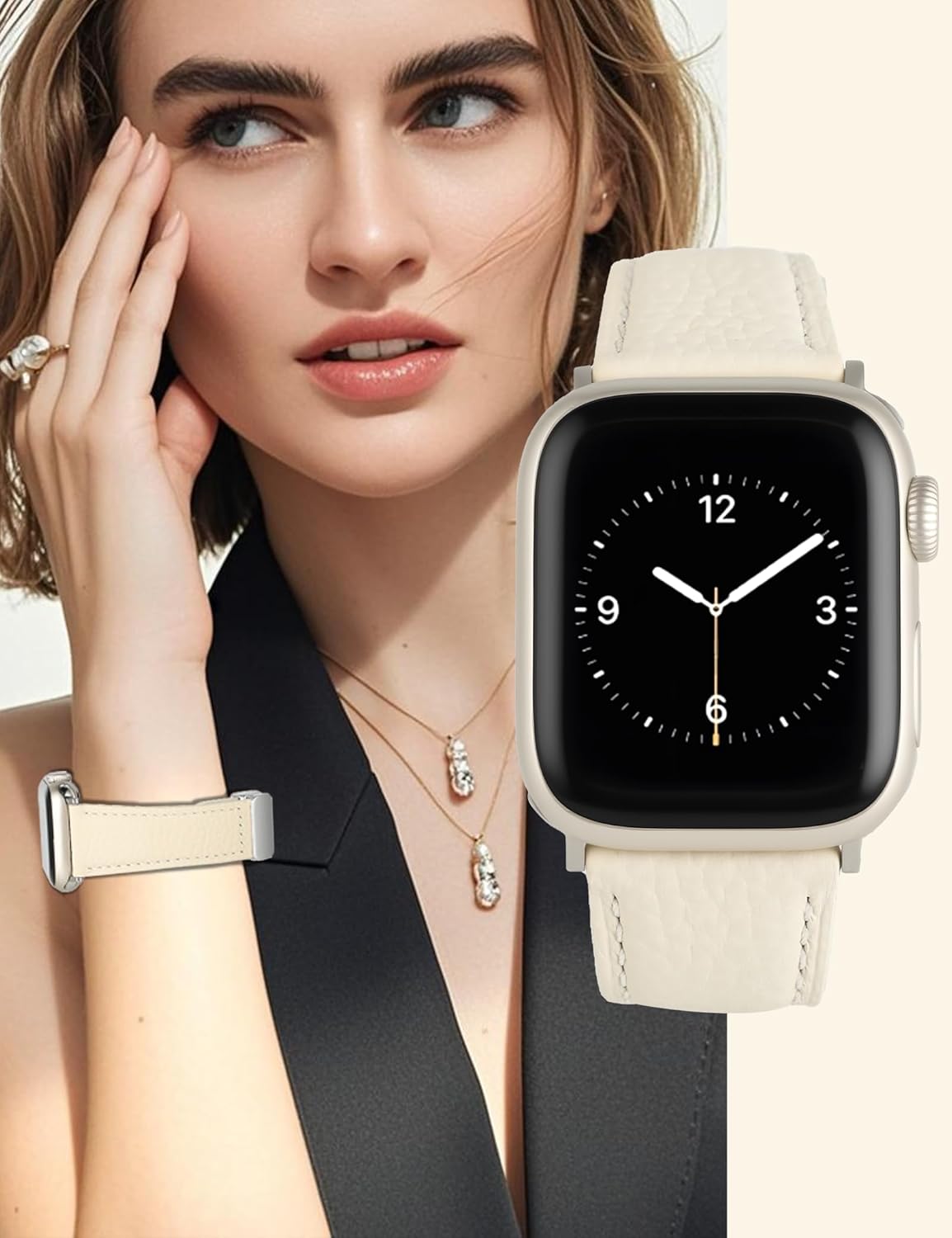 Leather Magnetic Watch Band Compatible with Apple Watch 46mm 45mm 44mm 42mm 41mm 40mm 38mm, Top Grain Designer Replacement Strap for Women Men iWatch Series 10/9/8/7/6/5/4/3/2/1/SE/Ultra 2 - Image 7