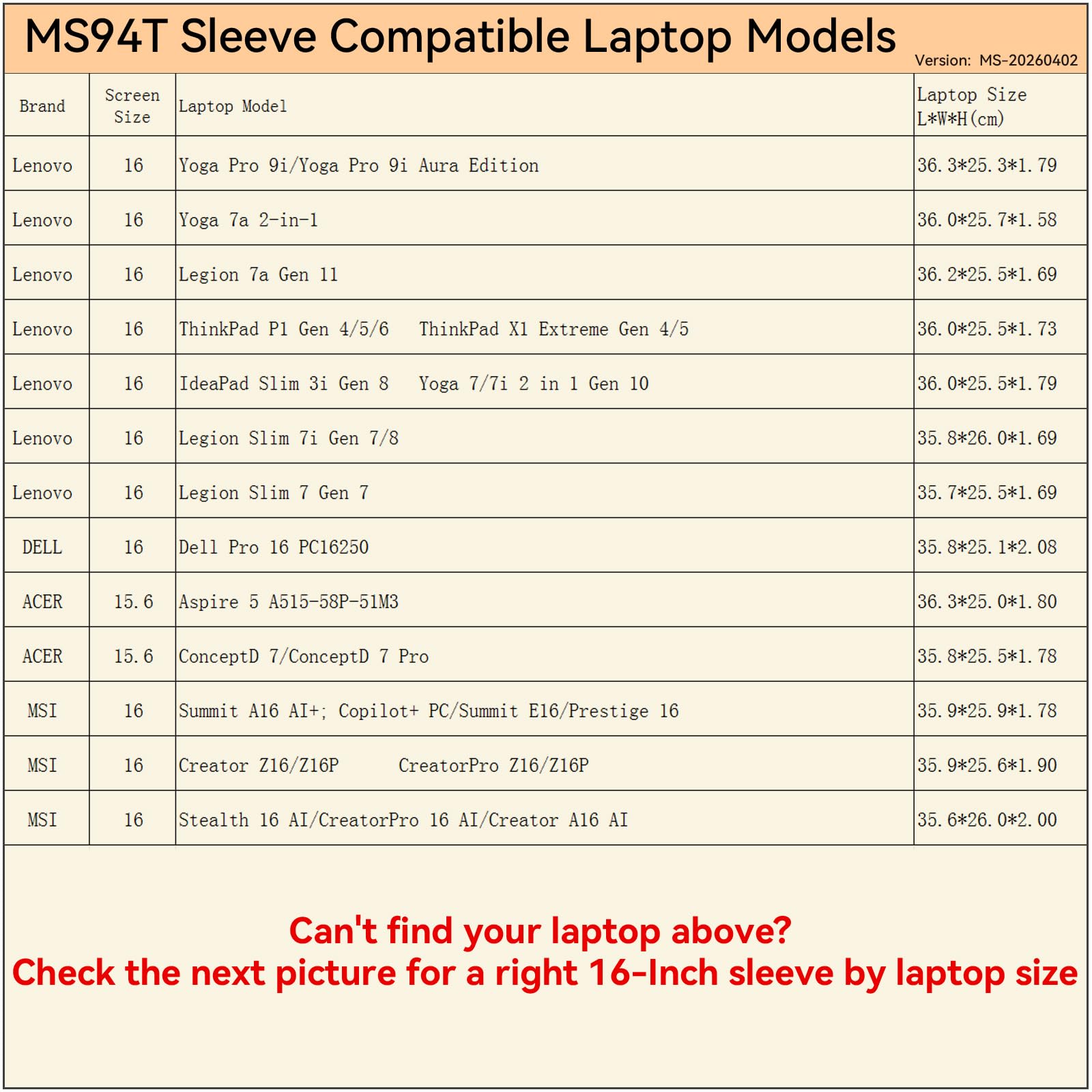 Smatree MS94T Protección rígida 16 Pulgadas Funda para portátil Compatible con Lenovo Yoga/ThinkPad/IdeaPad/Legion, para DELL Pro 16, MSI Stealth/CreatorPro/Summit/Prestige, para Acer Aspire/ConceptD