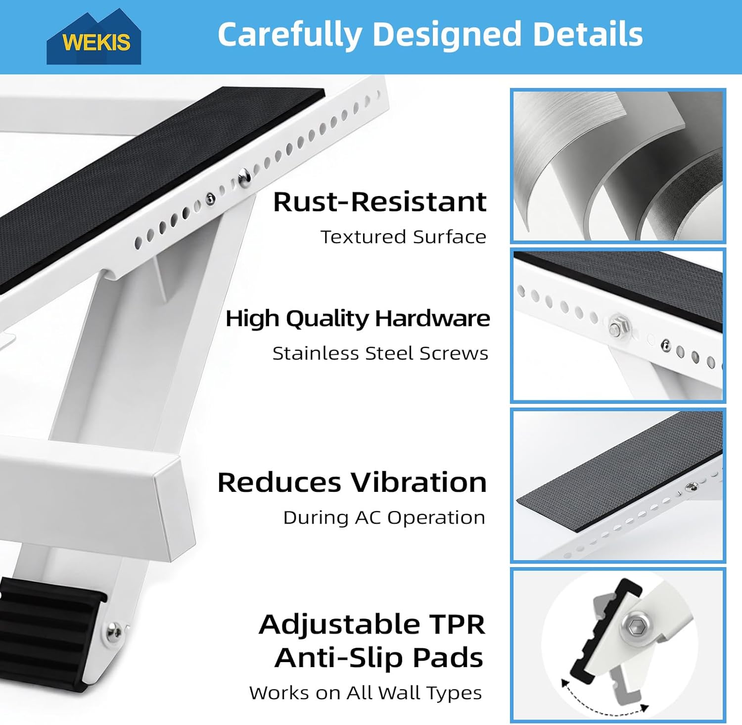 Window AC Support Bracket, No-Drill No-Tool Air Conditioner Support Bracket Adjustable Wall Mount, Heavy Duty Steel Holds Up to 300lbs, Fits Single Or Double Hung Windows, White